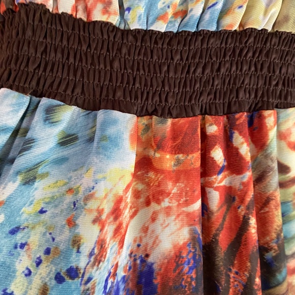 Plus size women's 2X dress brown blue yellow multi color sleeveless - Picture 3 of 5